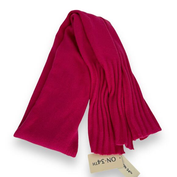NEW On 34th Hot Pink Knit Scarf Ribbed Knit Rectangle Neck Wrap Winter - Picture 2 of 9